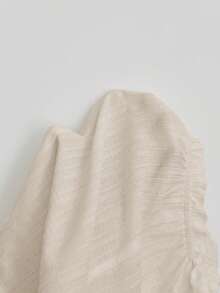 SHEIN Unity 白色性感露肩泡泡袖荷叶边修身衬衫，显瘦，适合春夏度假穿着 - 杏色 - 查看 3