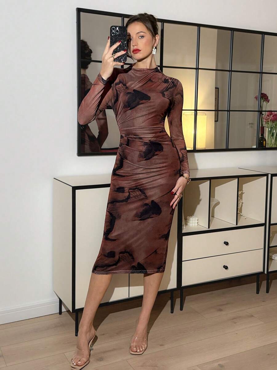 Lavishia 女士时尚抽象印花紧身连衣裙 - 彩色 - 查看 1