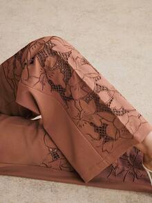 Anewsta Spring/Summer High-Waisted Loose Fit Rust Brown Wide Leg Pants With Embroidery Detail, Suitable For Valentine's Day - Rust Brown - View 3