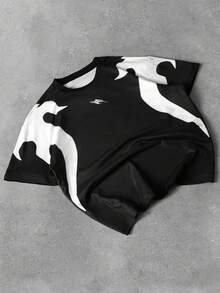 Manfinity Roghcode Men's Casual Colorblock Short Sleeve T-Shirt, Summer - Black and White - View 3