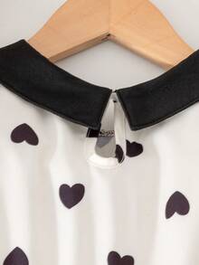 Young Girls' Butterfly Print Puff Sleeve Contrast Collar Elegant Summer Dress, Young Girl Formal Dress - White - View 6