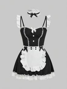 ROMWE Dark Gothic Role-Playing Maid Sexy Lingerie Set - Black - View 8