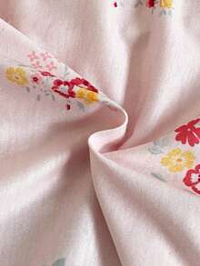 两件套女婴碎花睡衣套装，舒适休闲翻领开衫长袖上衣和裤子，春秋季 - 粉色 - 查看 3