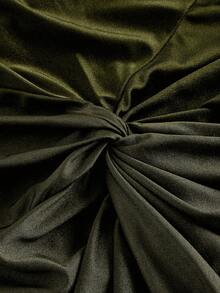 SHEIN MOD Đầm dài cỡ lớn màu đỏ tía, thanh lịch, cổ áo bất đối xứng, xếp ly, xoắn. - xanh quân đội - Xem 6