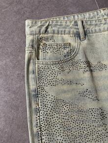ROMWE MEN Street Life Men's Rhinestone Decor Casual Jeans - Bronze - View 7