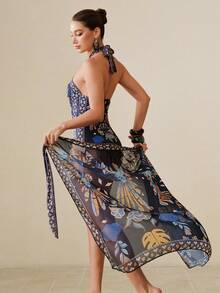 Swim Oasis 女士鸟类印花连体泳衣罩衫及半身裙 - 彩色 - 查看 2