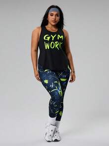 Rhythm Era 字母印花背心和修身长裤加大码运动套装 - 彩色 - 查看 6