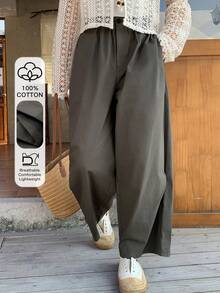 FRIFUL Women's Solid Color Side Pocket Straight Leg Casual Loose Fit Pants, Versatile For Autumn/Winter - Green - View 1