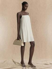 Ontre 2026春夏新款女装，适合返校、情人节、假日、婚礼宾客、商务休闲等场合，复古优雅百搭基础款，纳什维尔风格穿搭，米色吊带迷你裙，时尚百搭女士吊带连衣裙 - 米色 - 查看 2