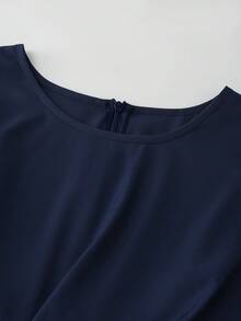 Franclia Women's Flowy Butterfly Sleeve Waist Cinched Blouse - Navy Blue - View 3