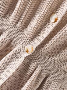 CosyJoli Áo khoác cardigan cổ chữ V không tay màu trơn cỡ lớn - Màu be - Xem 5