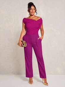 SHEIN SXY Áo thun nữ cỡ lớn kiểu dáng thanh lịch, gợi cảm, cơ bản hàng ngày, màu trơn, không tay, bất đối xứng, tối giản, tinh tế, thích hợp cho việc đi làm. - Màu tím - Xem 3