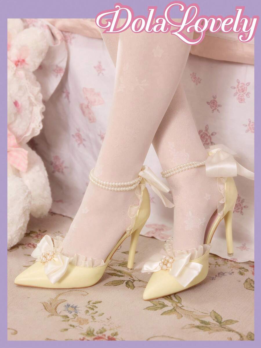 Dola Lovely Giày nữ màu đỏ rượu vang với nhiều dây khóa, mũi nhọn, quai sau và gót cao mảnh mai, thích hợp cho mùa xuân, nghỉ lễ Phục sinh. - Màu Mù tạt vàng - Xem 1