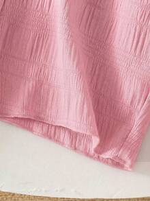 SHEIN Genkimix Kids 2pcs Girls (Small) Casual Textured Fabric Camisole & Wide Leg Pants Set, Pink Comfortable & Fashionable Outfit - Pink - View 6