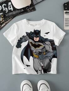 BATMAN X SHEIN Young Boy Casual Figure Graphic Round Neck Short Sleeve T-Shirt, Summer - White - View 1