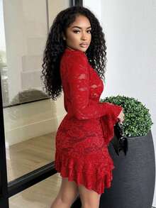 Alexandranx 夏季嬉皮风格女士透明低胸迷你连衣裙 - 紅色 - 查看 5