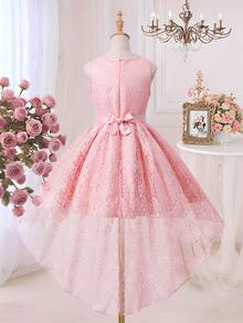 Vestido elegante y de alta gama color rosa para niña preadolescente, vestido de estilo princesa a la moda y lindo - Rosa - Ver 3