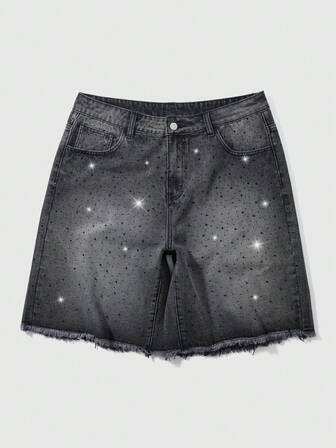 Street Life Herren Mode Fransensaum Gürtelschlaufen Lässig Denim Shorts