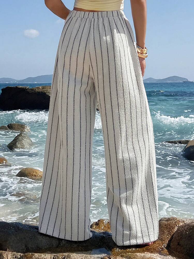 Women's Tie Waist Striped Wide Leg Loose Casual Pants Summer