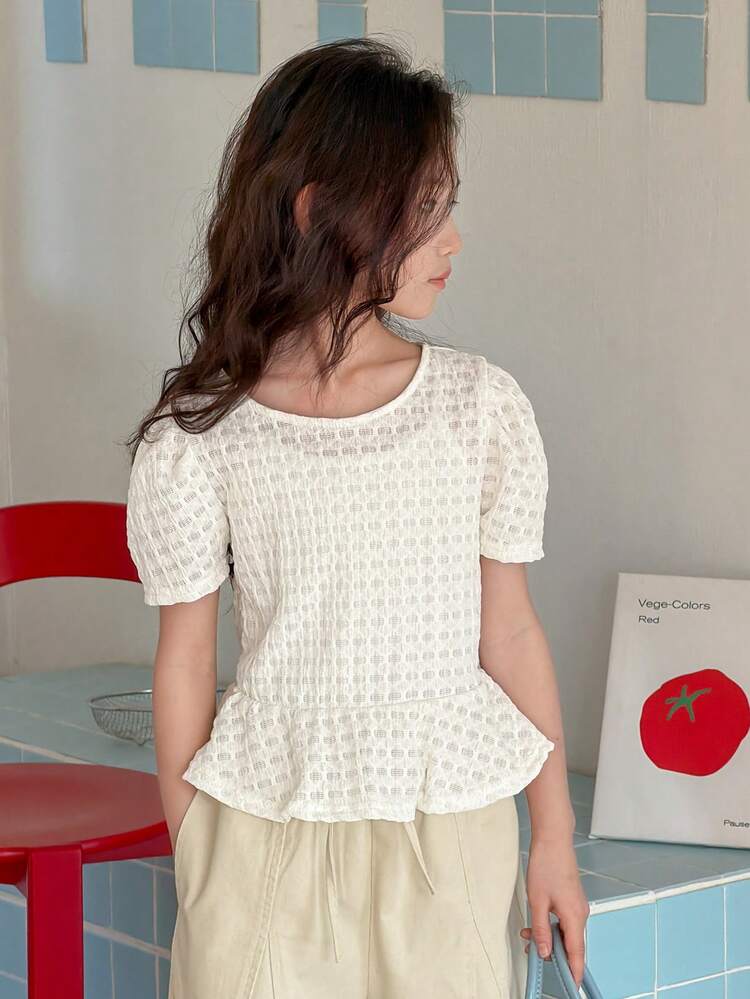 Tween Girls Crew Neck Bubble Short Sleeve Knit T-Shirt, Fall Clothes Summer