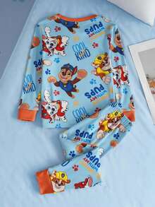 SHEIN | PAW Patrol 2pcs Young Boy Cartoon Dog Print Crew Neck Long Sleeve Top And Pants Comfortable Stretchy Pajama Set - Baby Blue - View 2