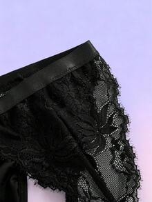 FeverCity Men's Contrast Lace Leg Garter Sexy Briefs - Black - View 4