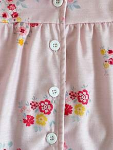 两件套女婴碎花睡衣套装，舒适休闲翻领开衫长袖上衣和裤子，春秋季 - 粉色 - 查看 4