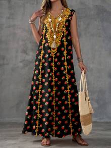 EMERY ROSE Women's Udan Rose Floral Print Dress, Suitable For Spring And Summer Turkish Dress Luxury Dress For Women Mediterranean Style Clothes Boho Maxi Dress Women - Multicolor - View 3