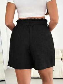 Shapeblank 大码女装春夏时尚休闲宽松舒适日常清凉轻薄面料弹力腰带短裙裤，带口袋，适合度假、波西米亚风、欧洲夏季、飘逸短裤、舒适短裤、机场休闲、百慕大短裤等风格。 - 黑色 - 查看 2