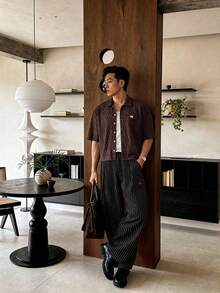 Manfinity BRENVOR Men's Casual Suit Pants Stylish Patchwork Waistband Design Exquisite Embroidery Craftsmanship Daily Casual Wear - Black - View 1