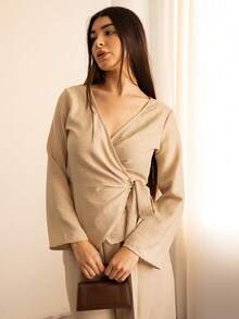 Andrea Bello 秋季新款收腰衬衫套装 - 杏色 - 查看 5