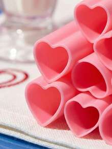 心形吸管，可重复使用塑料吸管，粉色吸管，适用于情人节、生日派对、新娘送礼会、婚礼等场合，厨房用品，礼品，学习用品 - 粉色 - 查看 7