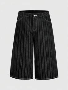 ROMWE MEN Men's Loose Fit Striped Cargo Denim Shorts Spring/Summer - Blue - View 2