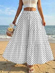 SHEIN EZwear Vhi休闲度假蛋糕裙，女士夏季服装，女士度假服装，女士沙滩装，波点裙 - 彩色 - 查看 6