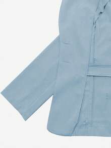 Elenzga Elegantes Damen Hosenanzug-Set mit Kragen, Langarm, Perlen-Verzierung, gerade geschnittene Bluse und gerade geschnittene Hose - Babyblau - Übersicht 7