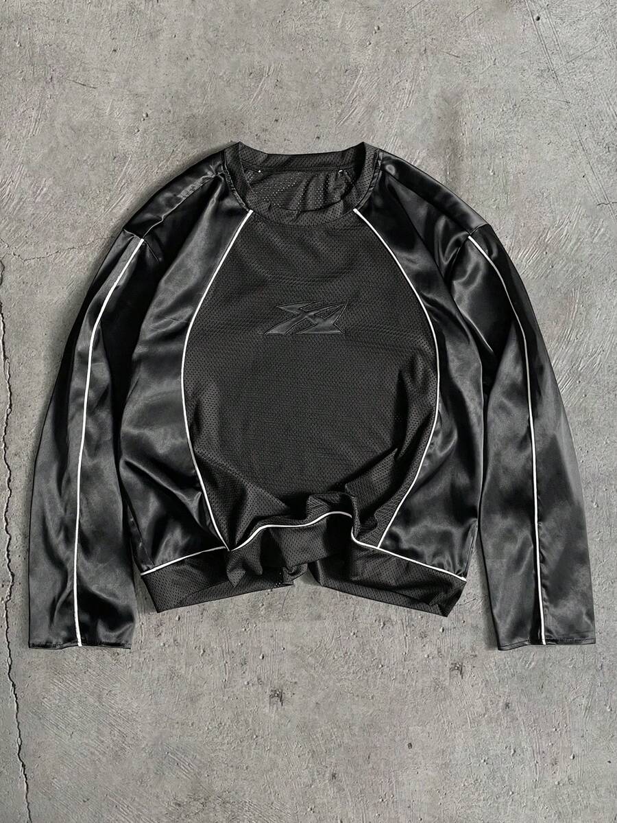 AXEPEAK Men's Casual Breathable Mesh Long Sleeve T-Shirt, Autumn - Black - View 1