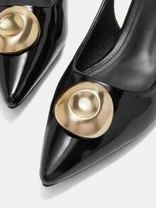 CUCCOO CURVES Women's Fashionable & Elegant Metal Decor Pointed Toe Wide Fit Flats For Commuting Valentine's Day - Black - View 8