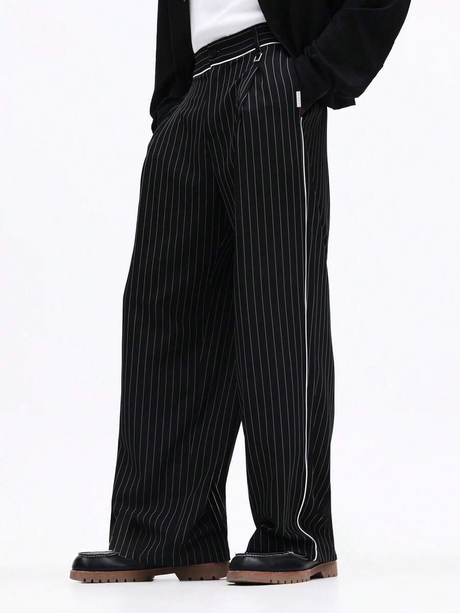 SUMWON Formal Pinstripe Dress Pants With Classic Straight Leg Professional Business Office Attire - Black - View 1