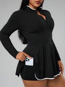 Rhythm Era Rhythm Era 大码女式二合一防走光半身裙 - 休闲优雅高尔夫网球服，性感修身瑜伽运动裙，内置短裤和口袋