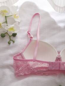 DelicateAllure 3/4罩杯蕾丝拼接聚拢钢圈文胸，可爱、甜美、浪漫，适合女性日常穿着 - 粉色 - 查看 5