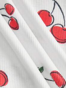 Slaydiva 2026春夏新款休闲街头风白色修身樱桃印花宽U领袖口无袖女式背心。适合约会、情人节、婚礼季、度假、海滩、波西米亚风、沙滩、返校、日常穿着、派对、下午茶、早午餐、机场、休闲街头风、樱桃背心、水果印花背心、樱桃印花上衣 - 白色 - 查看 6