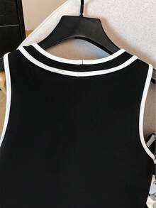 Resyla Áo hai dây nữ cổ chữ V, nơ, viền bèo nhún, thời trang, đa năng, thích hợp cho kỳ nghỉ. - Đen và trắng - Xem 5