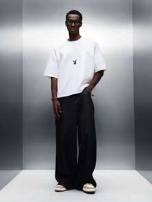 PLAYBOY X SUMWON Crop Fit Short Sleeve Crew Neck T-Shirt With Small Bunny Logo Chest Print Casual Boxy Style Summer Top - White - View 3