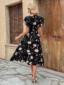 Breezaya Đầm midi kiểu quấn in hoa dành cho nữ, trang phục maxi cho nữ. - màu đen - Xem 2