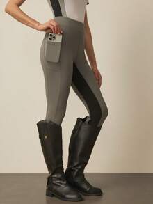 With My Calm Women's High Waist Tight Equestrian Pants With Contrast Color Pockets Riding Pants Horse Riding Pants Riding Breeches Women's Leggings With Pockets Women's Leggings With Pockets - Black - View 6