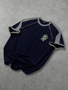 Manfinity Campus Court Áo bóng đá nam tay raglan rộng rãi màu vàng và xanh lá cây, có viền xanh lá cây và vàng ở tay áo và cổ áo, huy hiệu màu xanh lá cây ở ngực trái, chữ "BRASIL" lớn và số "7" màu vàng ở phía sau, trang phục thể thao thường ngày, món quà tuyệt vời cho bạn trai, chồng hoặc người yêu. - Màu xanh hải quân - Xem 6