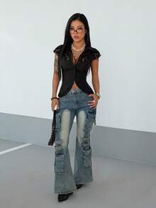 StreetHx Women's Casual Lace Patchwork Slim Fit Blouse, Spring/Summer - Black - View 6