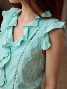 MOTF PREMIUM 女士荷叶边蕾丝浪漫约会无袖连体裤，春夏款 - 藍色 - 查看 2