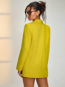 EURMUSE Women's Blazer Suit Set With Silver Detailed Buttons - Yellow - View 7