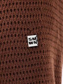 SUMWON Knit Cardigan And Shorts Co-Ord Set With Button Front Closure Cable Knit Texture White Contrast Trim Details Vacation - Coffee Brown - View 6